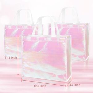 Set of 7 shiny pink reusable tote gift bags